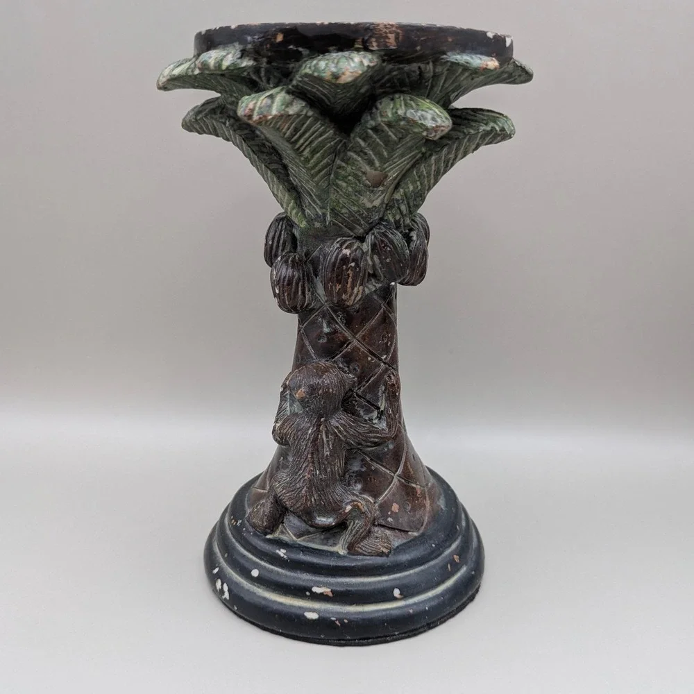 Vintage Style Monkey Palm Tree‎ Coconuts Pillar Candle Stands Holders - Set of 2
